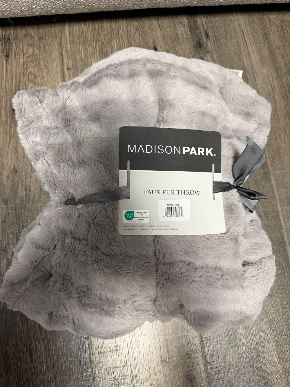 Madison Park Faux Fur Throw - Light Gray Plush Blanket
